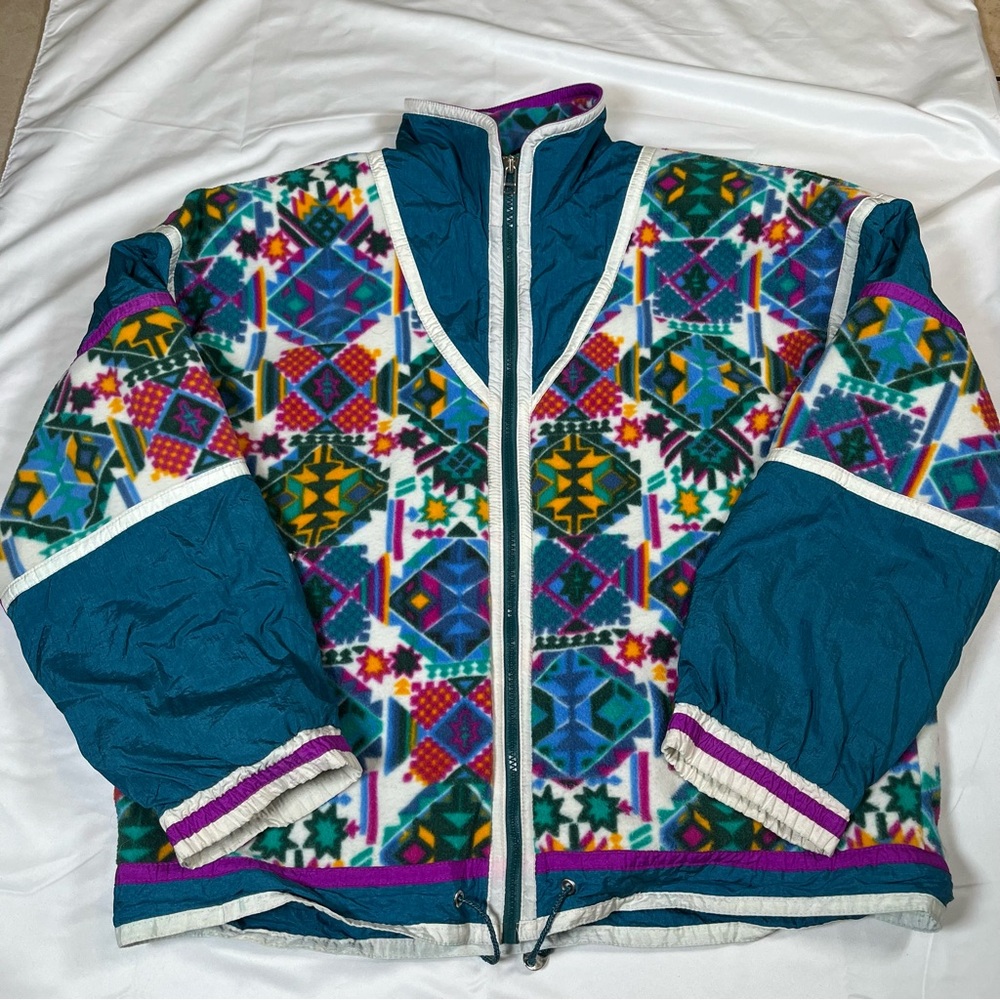 Vintage East West Snow Jacket M Aztec Southwestern 90s Full‎ Zip Lined Pads